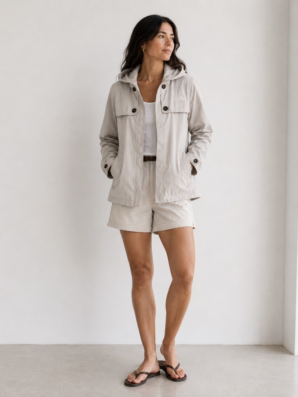 The North Face Carli Rain Jacket Hooded HyVent Coat Beige Women's Size Large